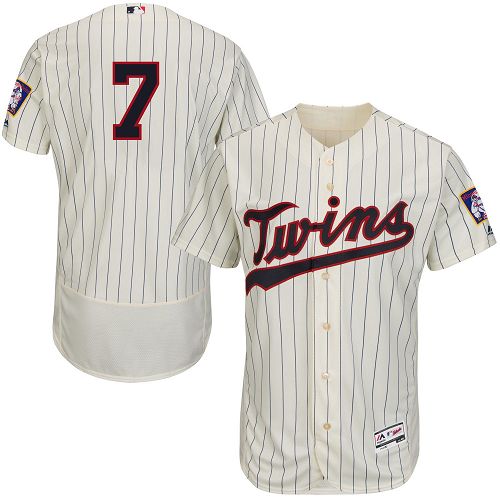 Twins #7 Joe Mauer Cream Strip Flexbase Authentic Collection Stitched MLB Jersey
